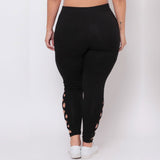 Plus Size Solid Criss-Cross Hollow Out Leggings