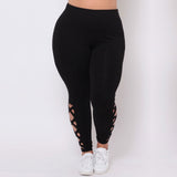 Plus Size Solid Criss-Cross Hollow Out Leggings